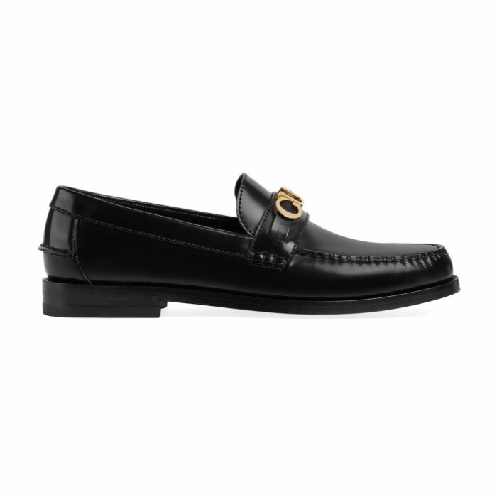 Gucci Leather Sneakers With Gold-tone Logo Strap In Black
