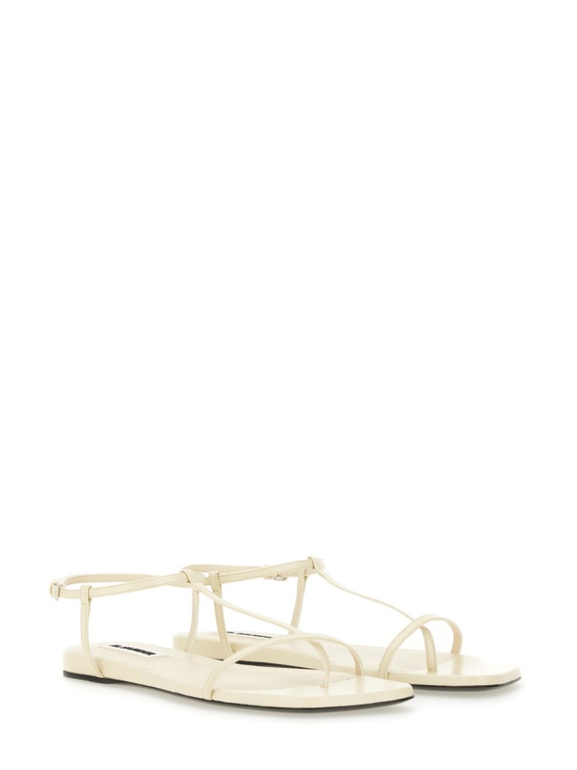 Shop Jil Sander Leather Sandals With Ankle Strap In White