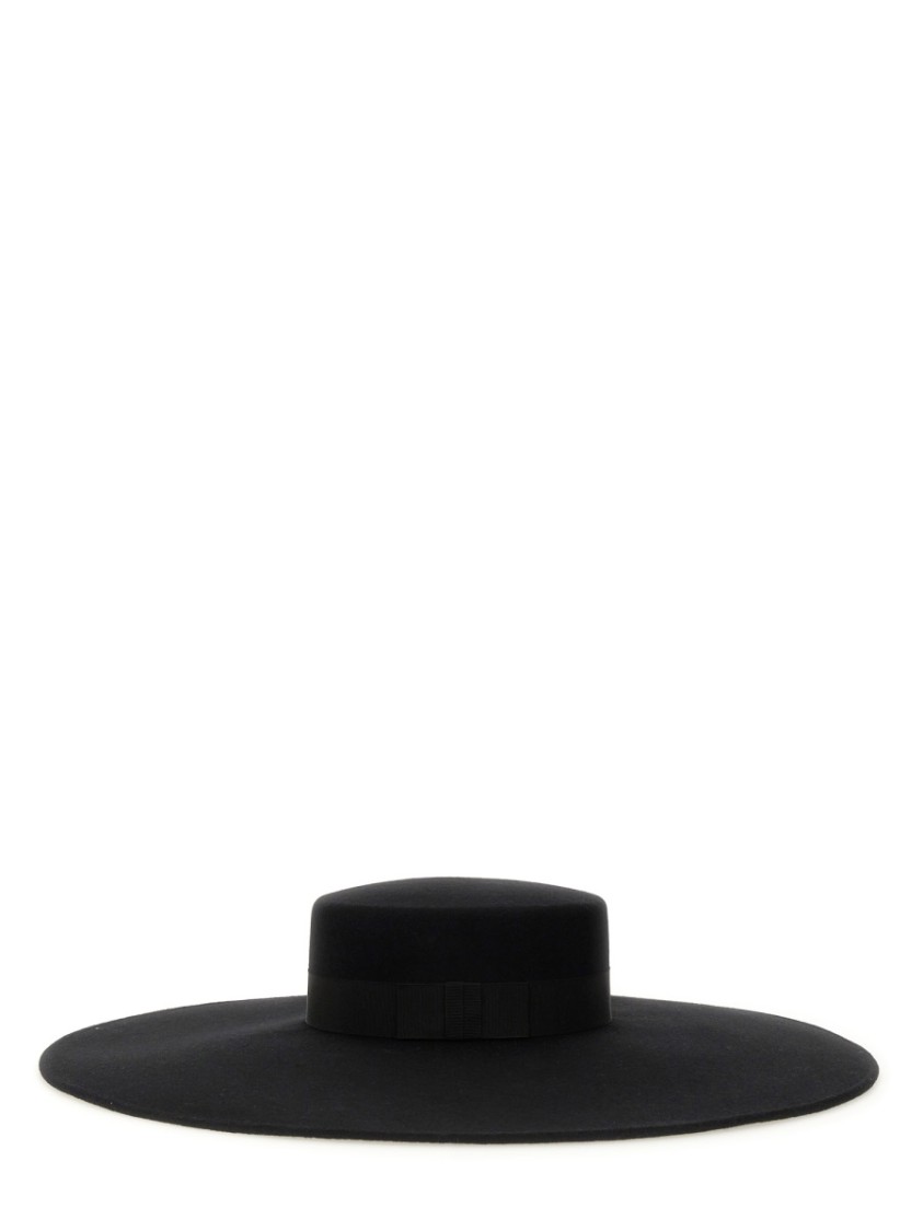 Nina Ricci Wide Brim Black Wool Felt Large Capeline In Black