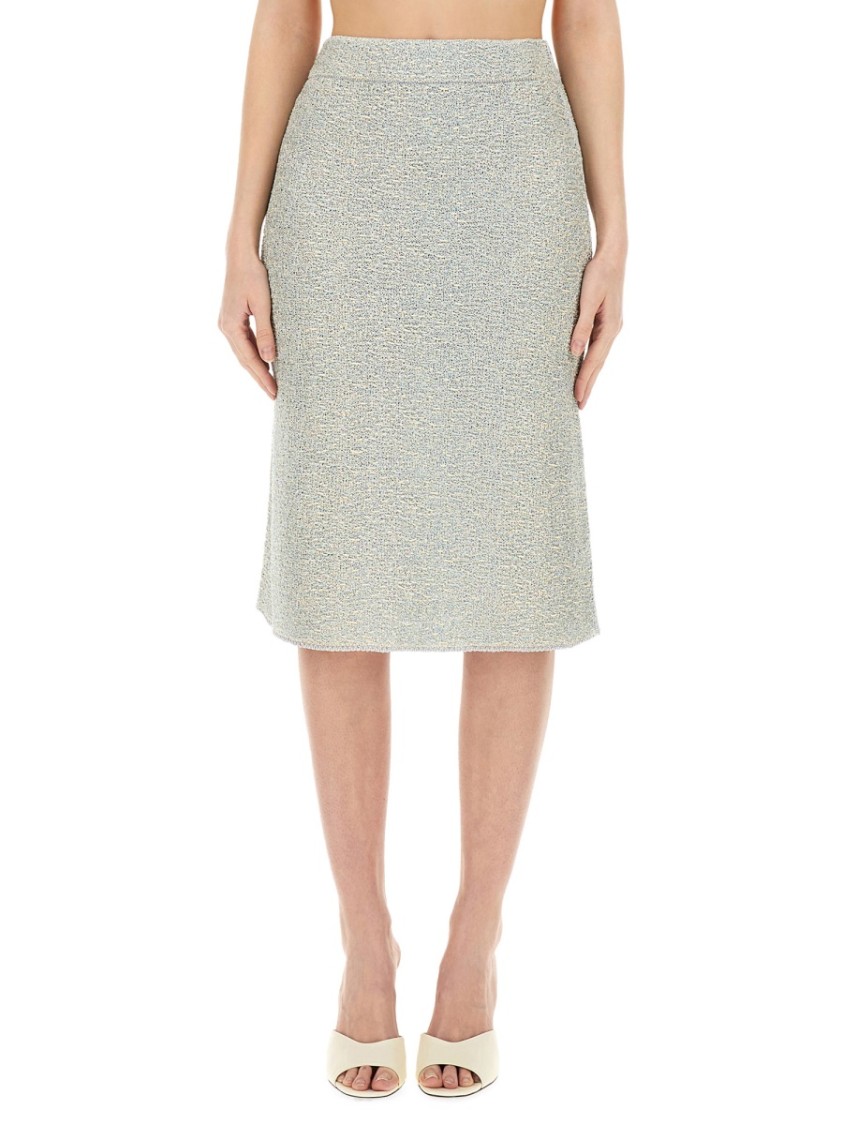 Shop Fabiana Filippi Textured Tweed Midi Skirt In Grey