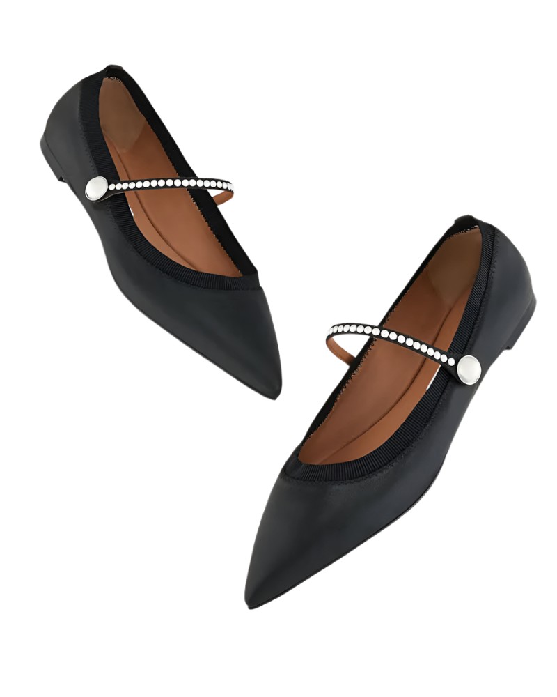 Aquazzura Romy Leather Pearly Mary Jane Ballerina Flats