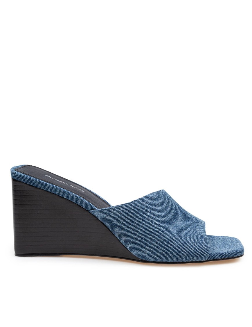 Shop Michael Kors Merriam Wedge In Jeans Fabric In Blue