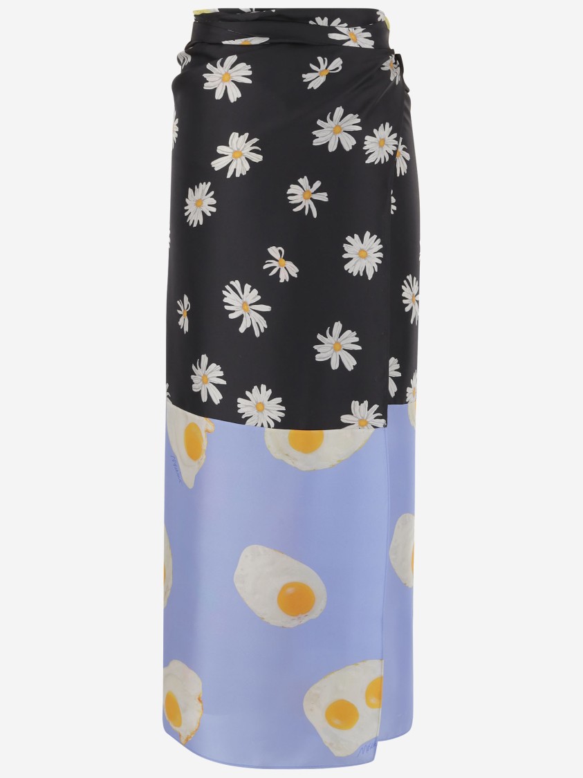 Moschino Long Wrap Skirt With Floral And Egg Print