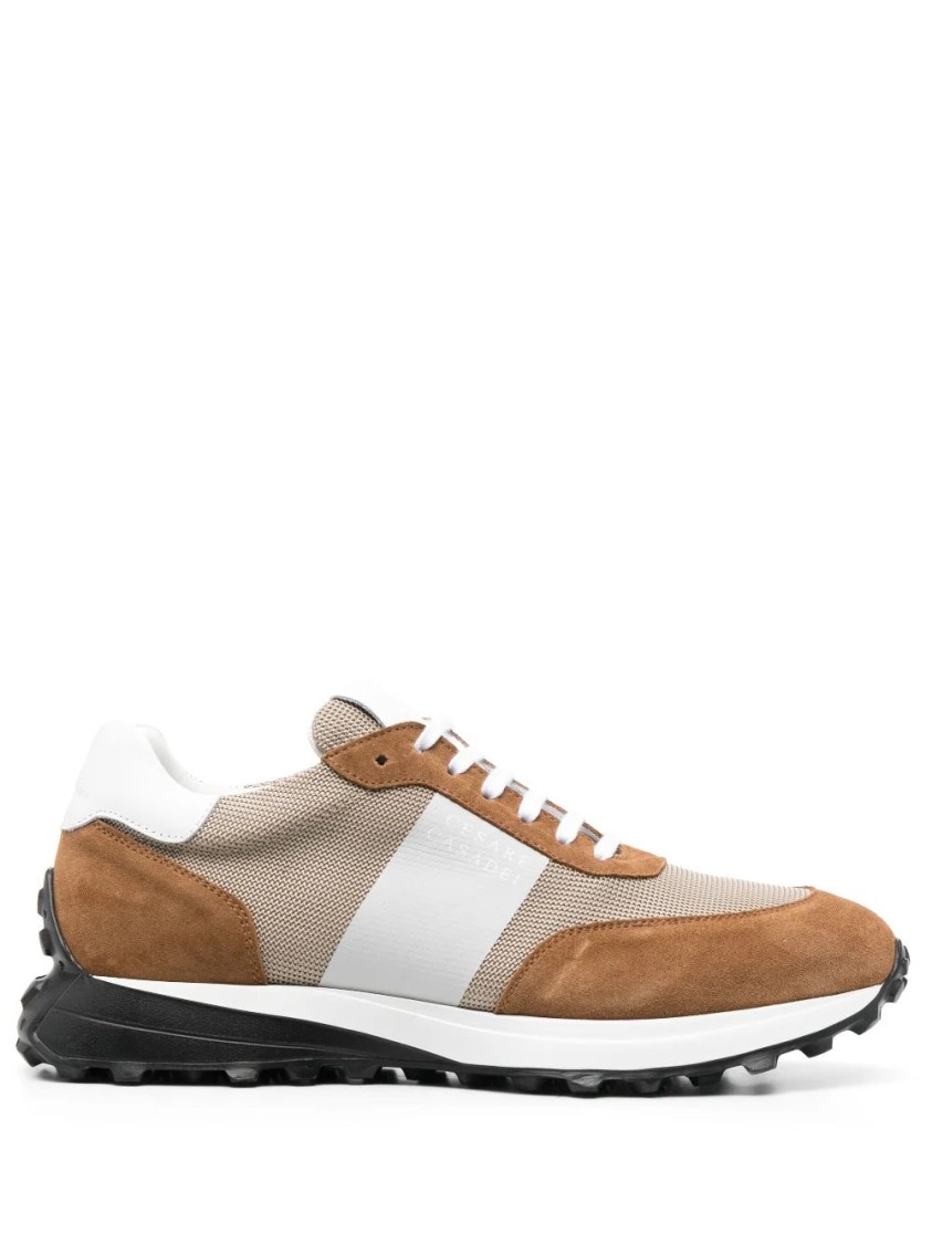 Casadei Brown Leather Casual Trainers With Contrasting Stripe In Brown