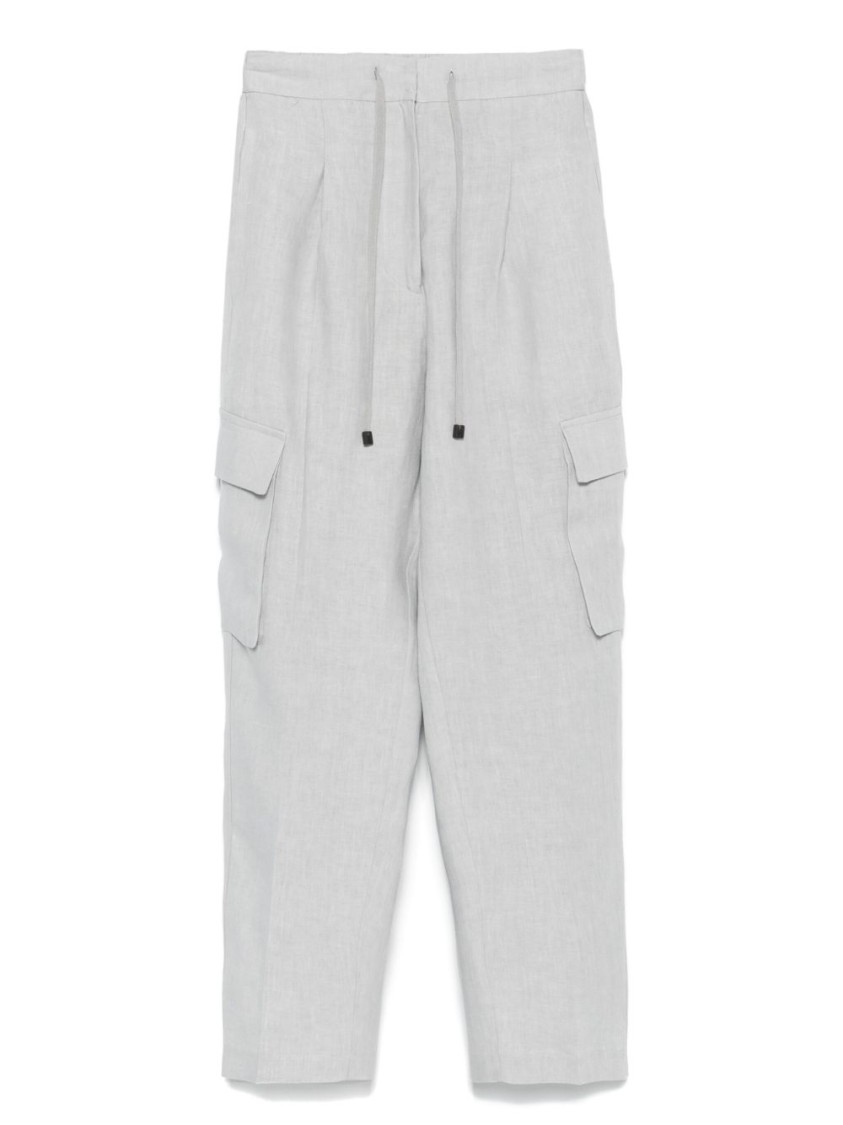 Le Tricot Perugia Relaxed Fit Grey Trousers With Drawstring Waist In Gray
