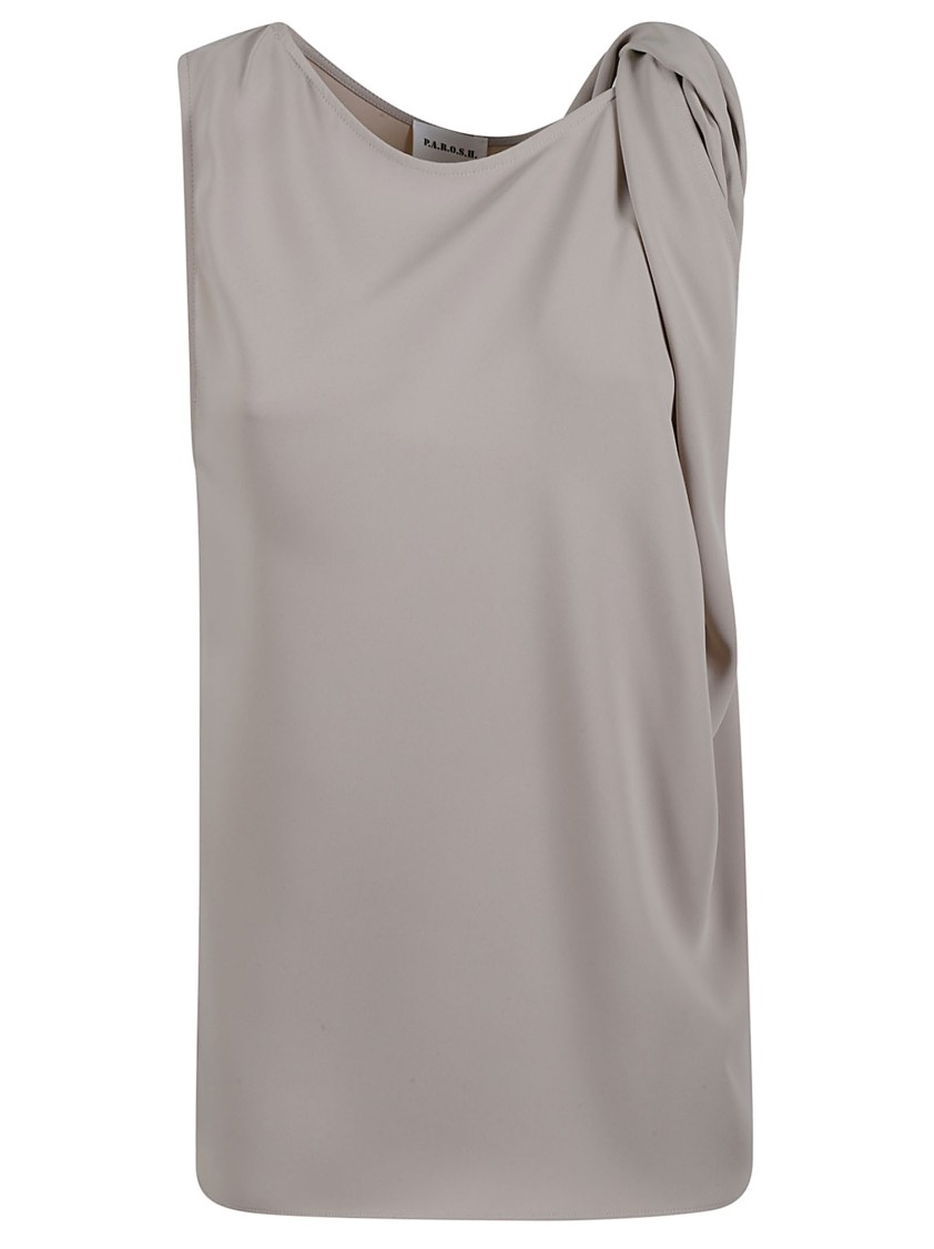 P.a.r.o.s.h . Single Shoulder Drape Top With Flowy Silhouette In Gray