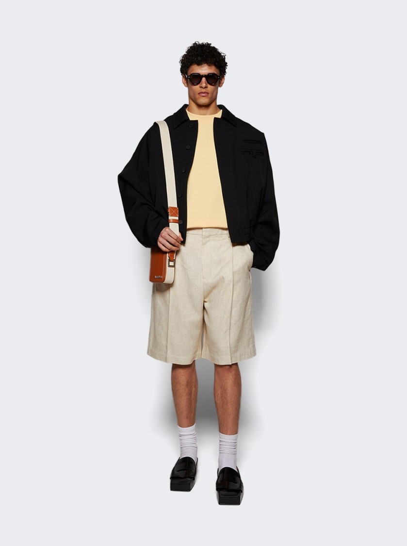 Jacquemus Beige Bermuda Shorts With Front Zip