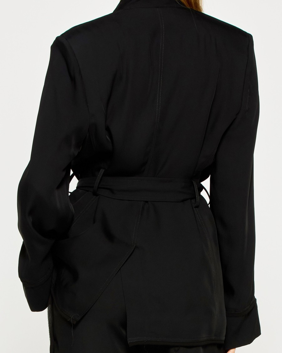 Serena Bute Relaxed Jacket With Georgette Trim - Black In Black
