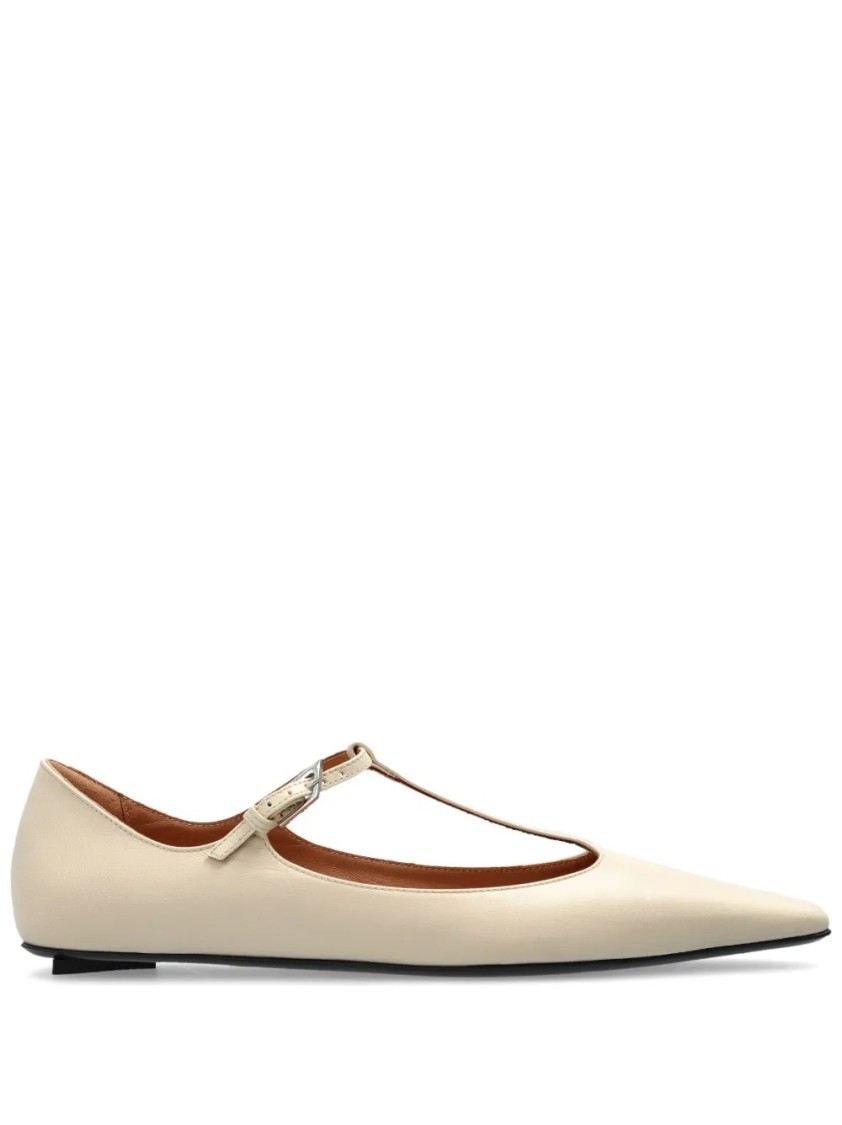 Attico Juno Ballerina Pointed Toe T-strap Flat In Neutral