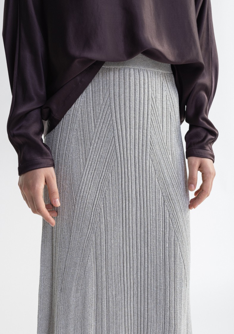 Shop Aeron Mossy - Sparkly Ribbed Midi Skirt In Neutrals