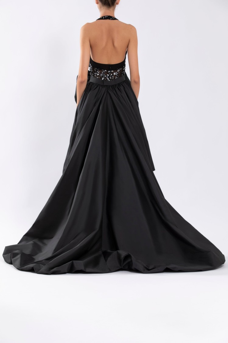 Saiid Kobeisy Taffeta Overskirt With Draped Bow In Black