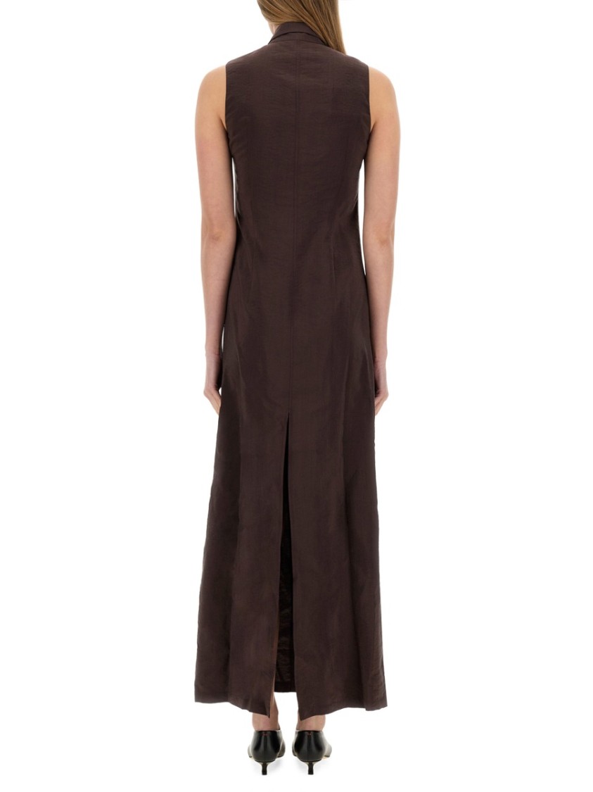 Shop Alysi Silk Canvas Chemisier Dress In Brown