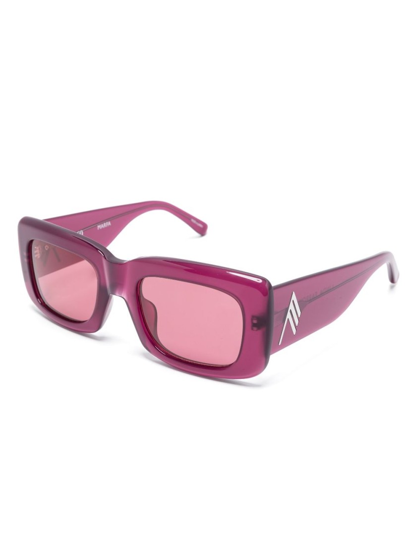 Attico Dark Pink Logo Rectangular Sunglasses In Pink