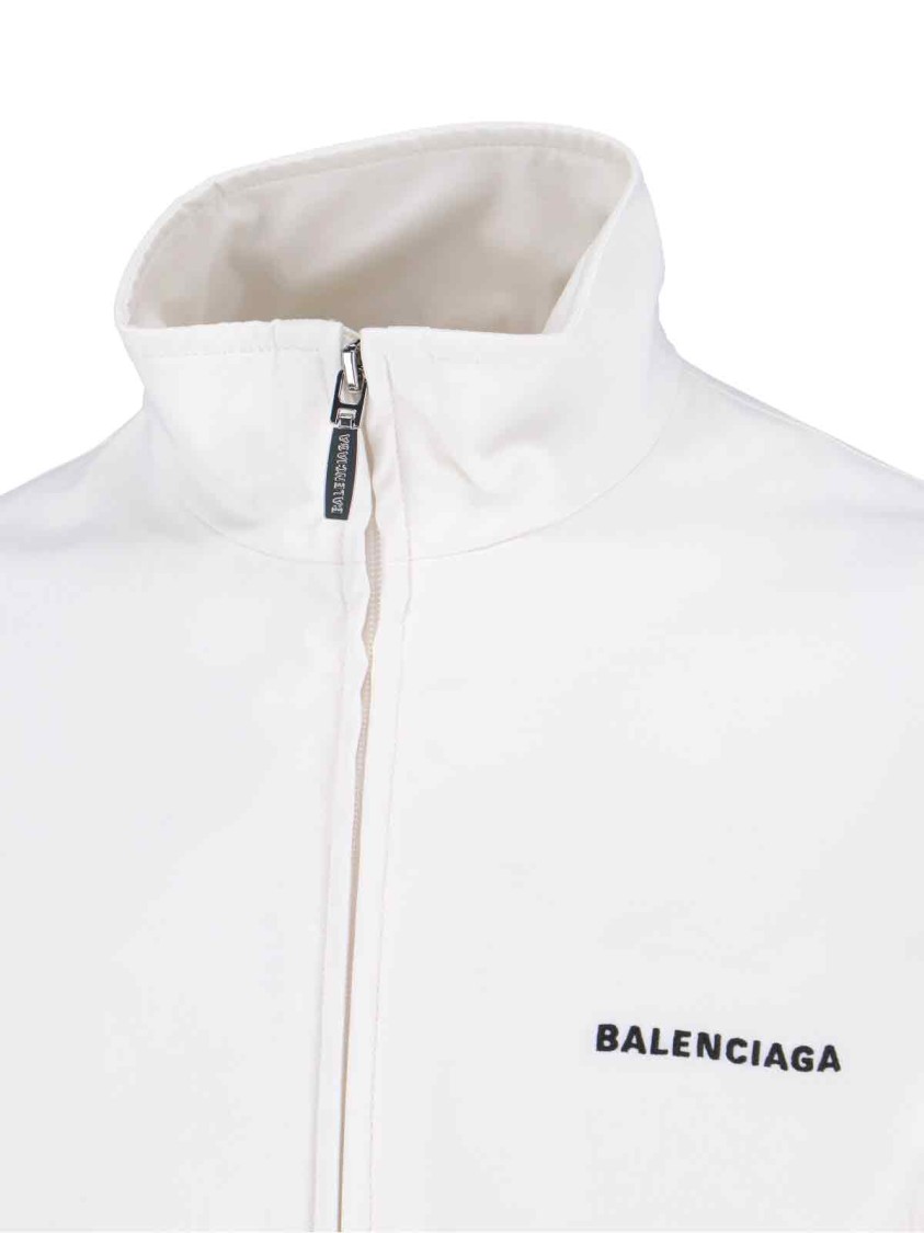 Balenciaga High Collar Zip Jacket With Bold Logo Detailing In White
