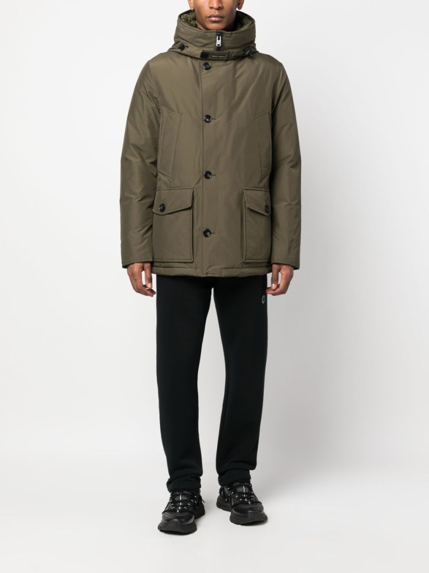 Woolrich Feather Down Padded Parka With Concealed Hood In Green
