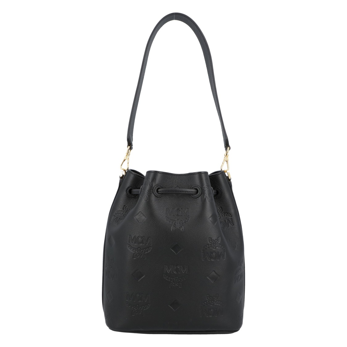 Mcm Dessau Drawstring In Embossed Monogram Leather In Black