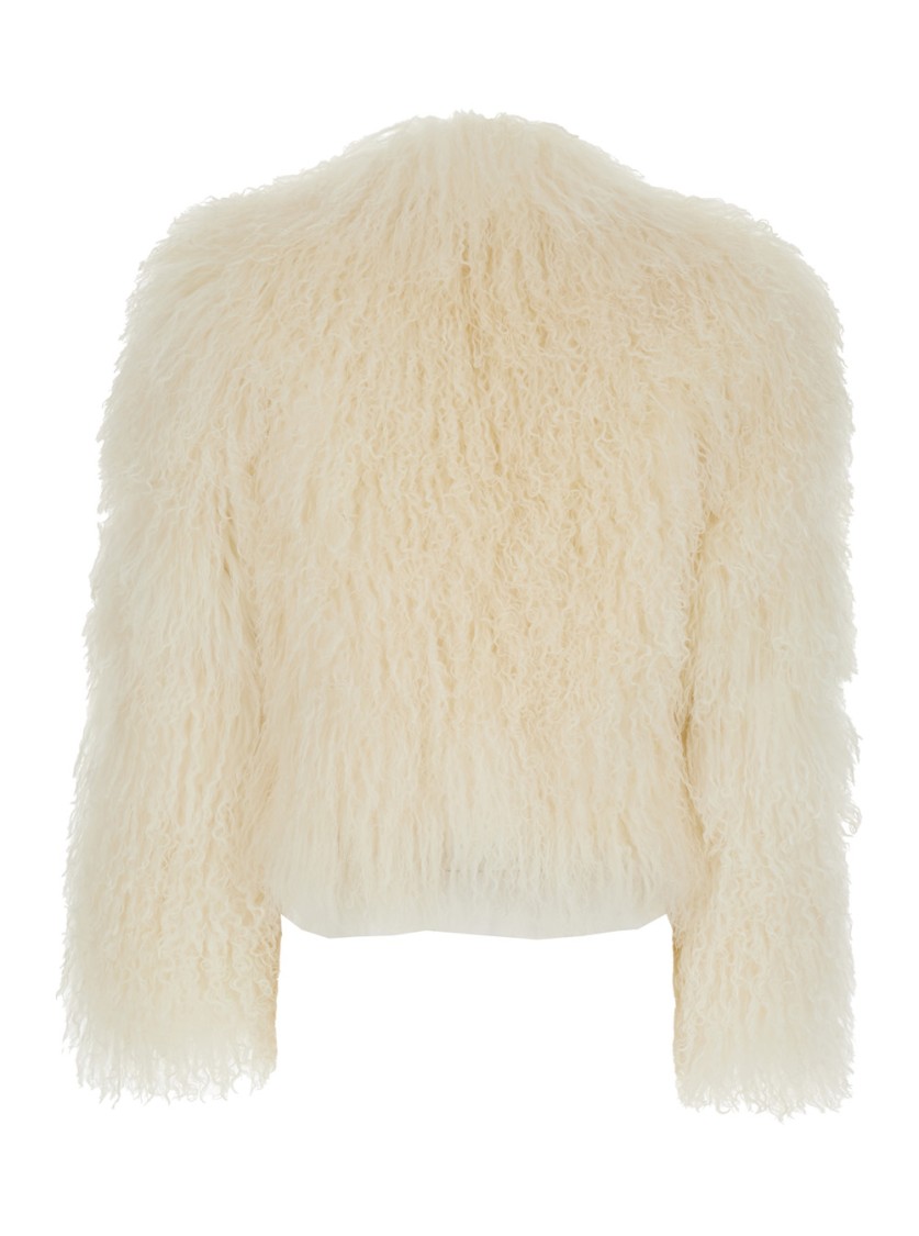 Plain Tibet Fur Short Jacket In Brown