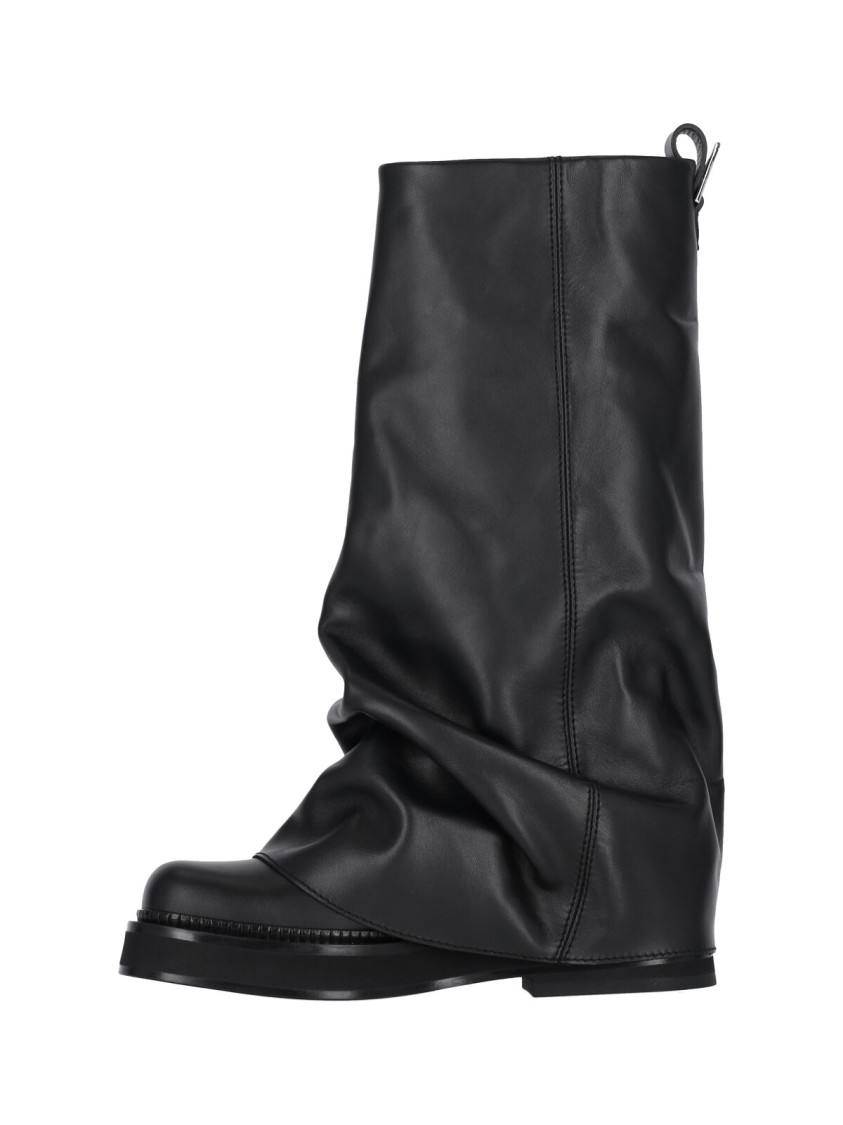 Attico 'robin' Black Boots With Square Toe And Logo Plaque On The Rear In Black