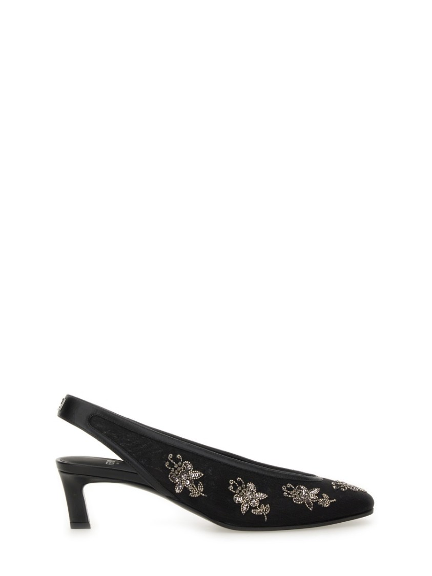Fendi Black Mesh Low-heeled Slingbacks With Embroidery