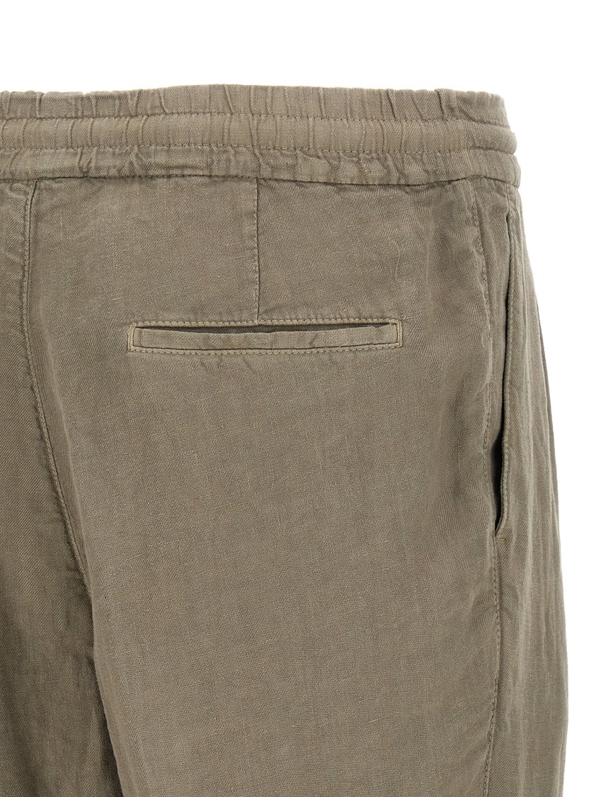 Brunello Cucinelli Garment-dyed Linen Trousers With Adjustable Waist In Green