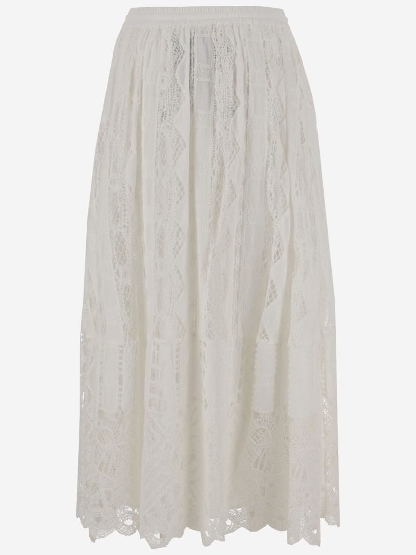 Pinko Flowing Maxi Skirt With Intricate Lace Detailing In White