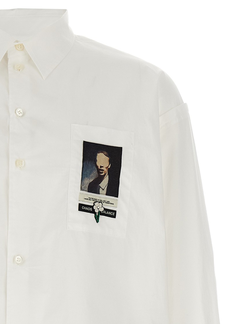 Undercover Button-down Collar Shirt With Front Pocket In White