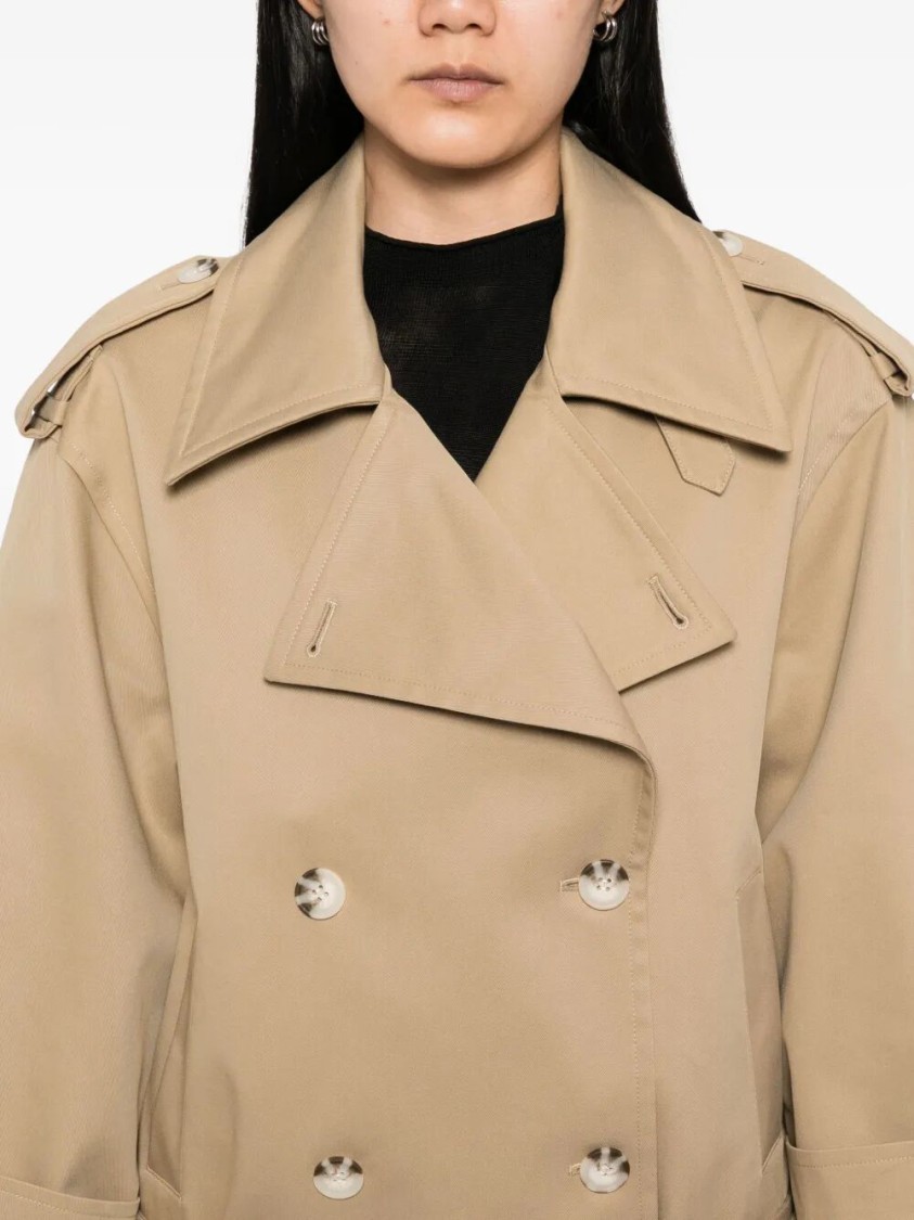 Self-portrait Beige Gabardine Trench Jacket In Neutral