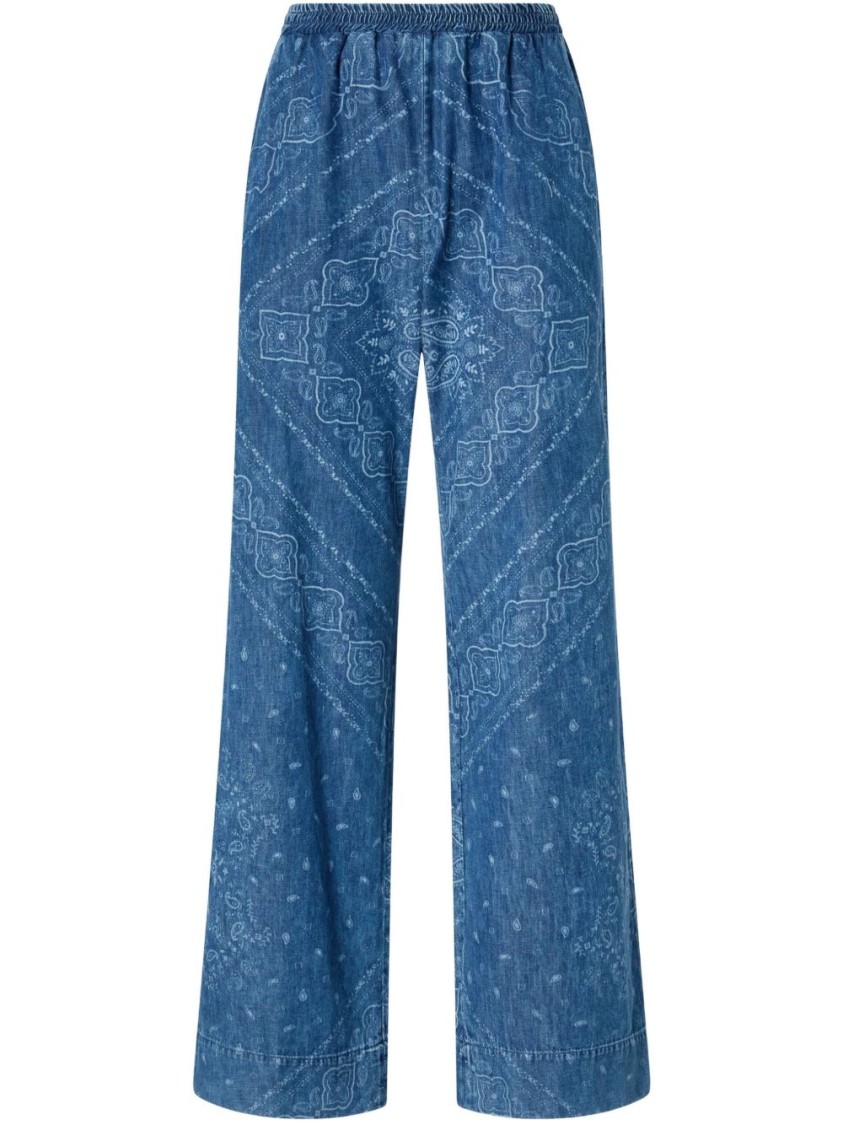 Pinko Wide-leg Trousers With Elastic Waistband In Blue