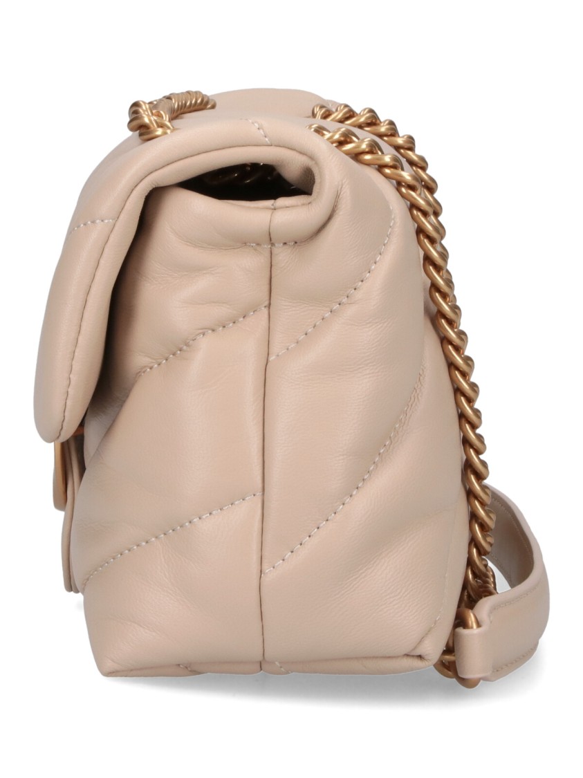 Pinko Mini Handbag With Quilted Oblique Pattern And Gold-tone Details In Pink