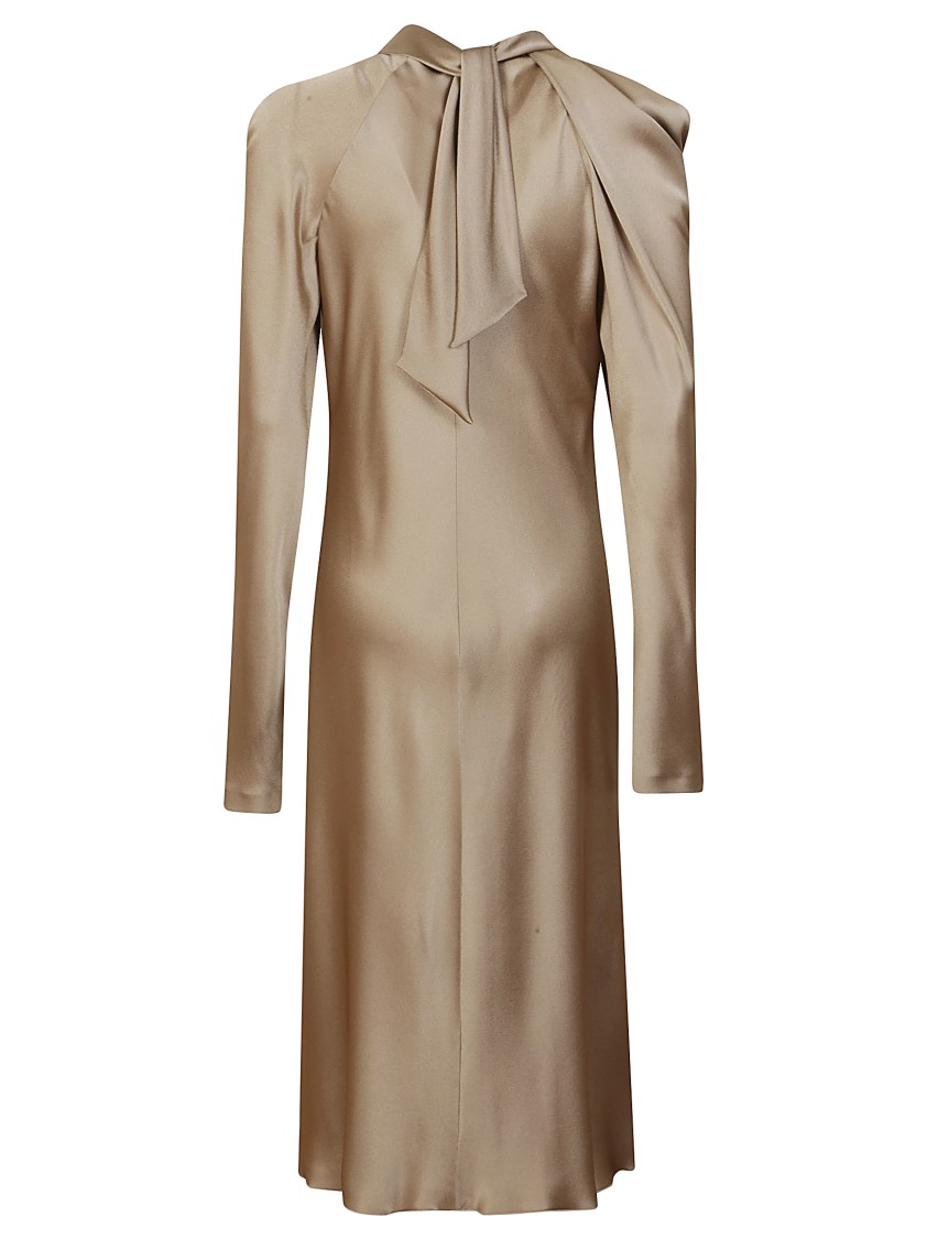 Alberta Ferretti Draped Ruffle Midi Dress In Acetate In Brown