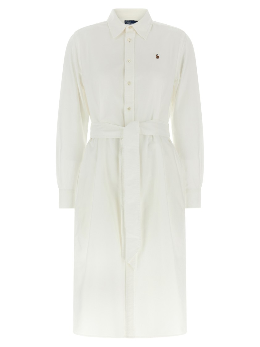 Polo Ralph Lauren Linen Shirt Dress With Long Sleeves And Waist Tie In White