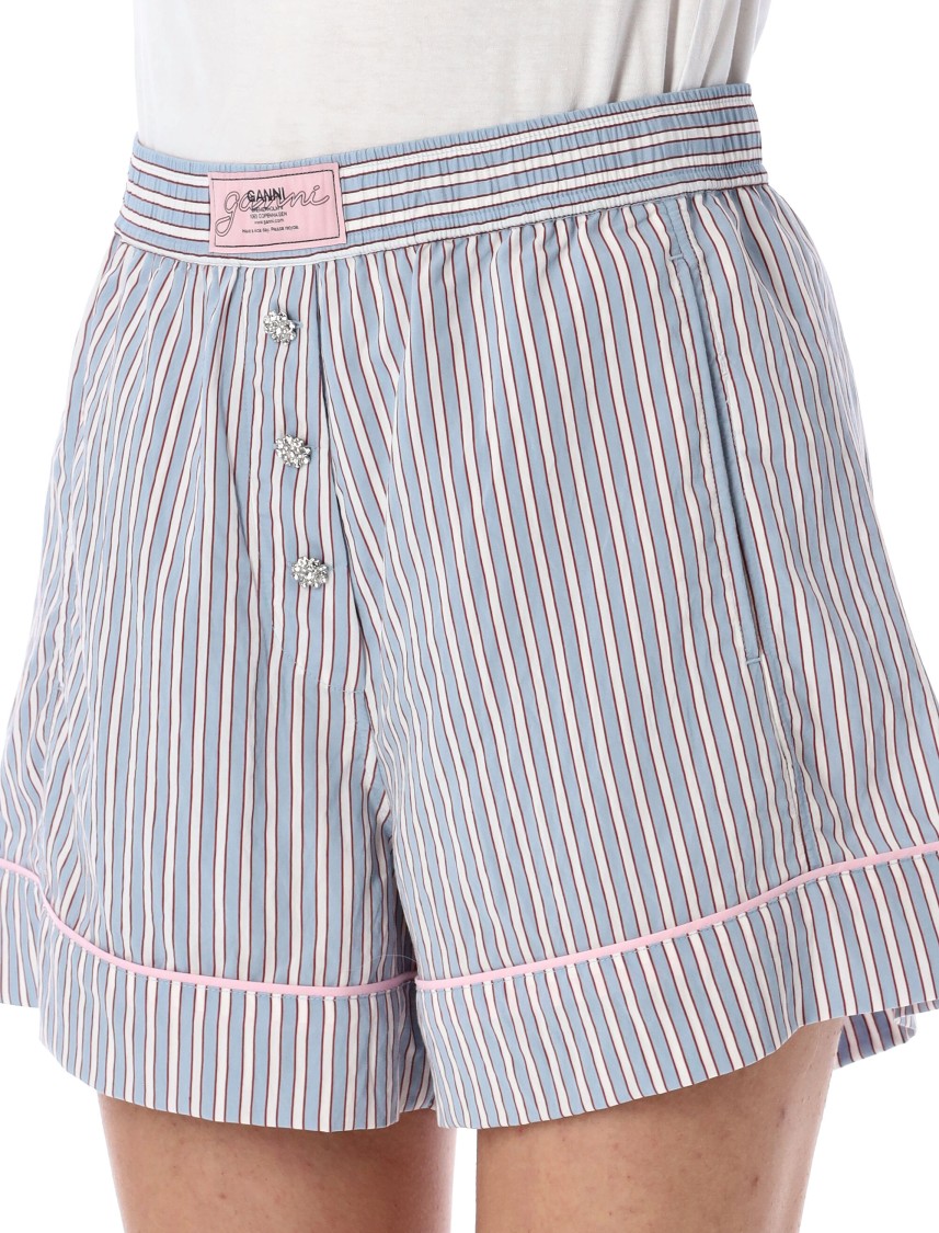 Ganni Violet Shorts With Logo Patch On The Front And All-over Striped Motif In Viscose Blend Woman