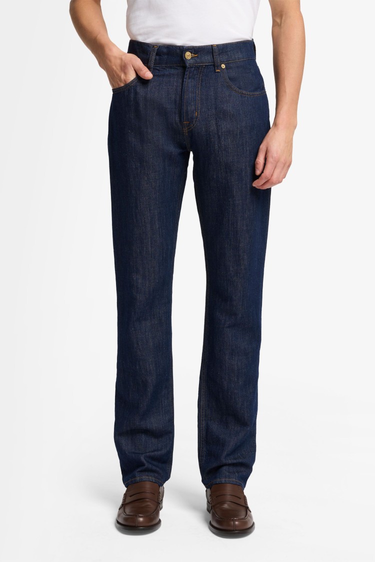 7 FOR ALL MANKIND 7 FOR ALL MANKIND STRAIGHT-LEG DARK BLUE DENIM JEANS