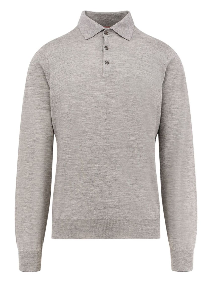 Brunello Cucinelli Long-sleeved Grey Polo With Textured Fabric In Gray