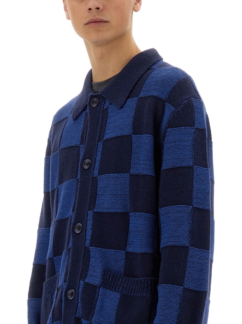 Ymc You Must Create Ymc Mens Baker Checkerboard Cardigan In Blue