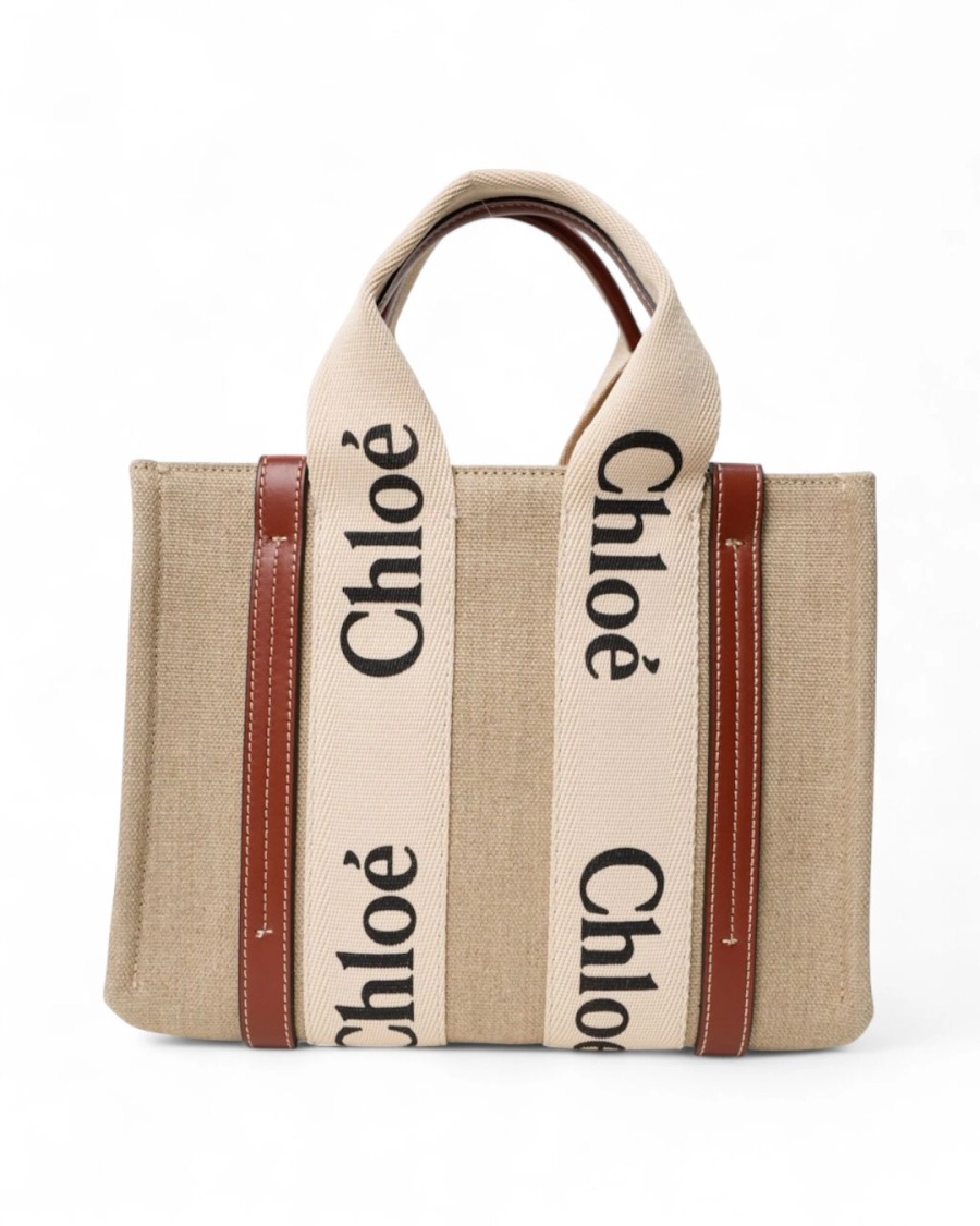 Chloé Small Beige Linen Tote In Neutral