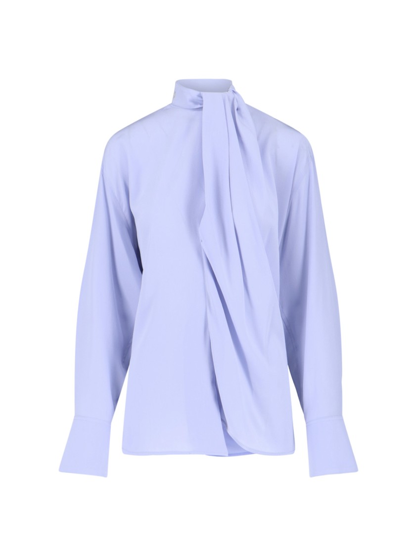 Victoria Beckham Draped Front High Neck Long Sleeves Top In Blue