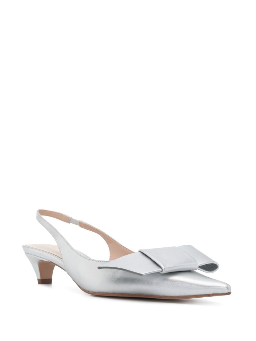 Shop Twinset Twin-set Silver Ballerina Shoes With Bow Detail