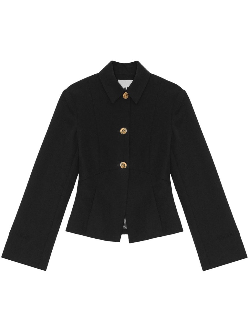 Ganni Technical Twill Blazer For In Black