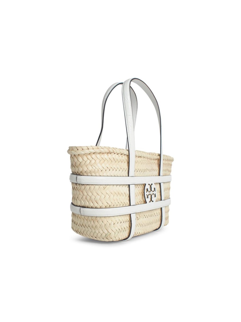 Tory Burch Small 'ella' Shopping Bag In White Basket Straw