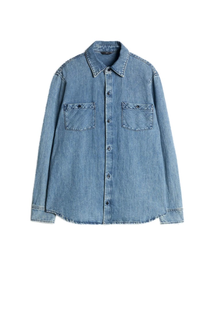 7 For All Mankind Light Blue Cotton Shirt With Classic Collar