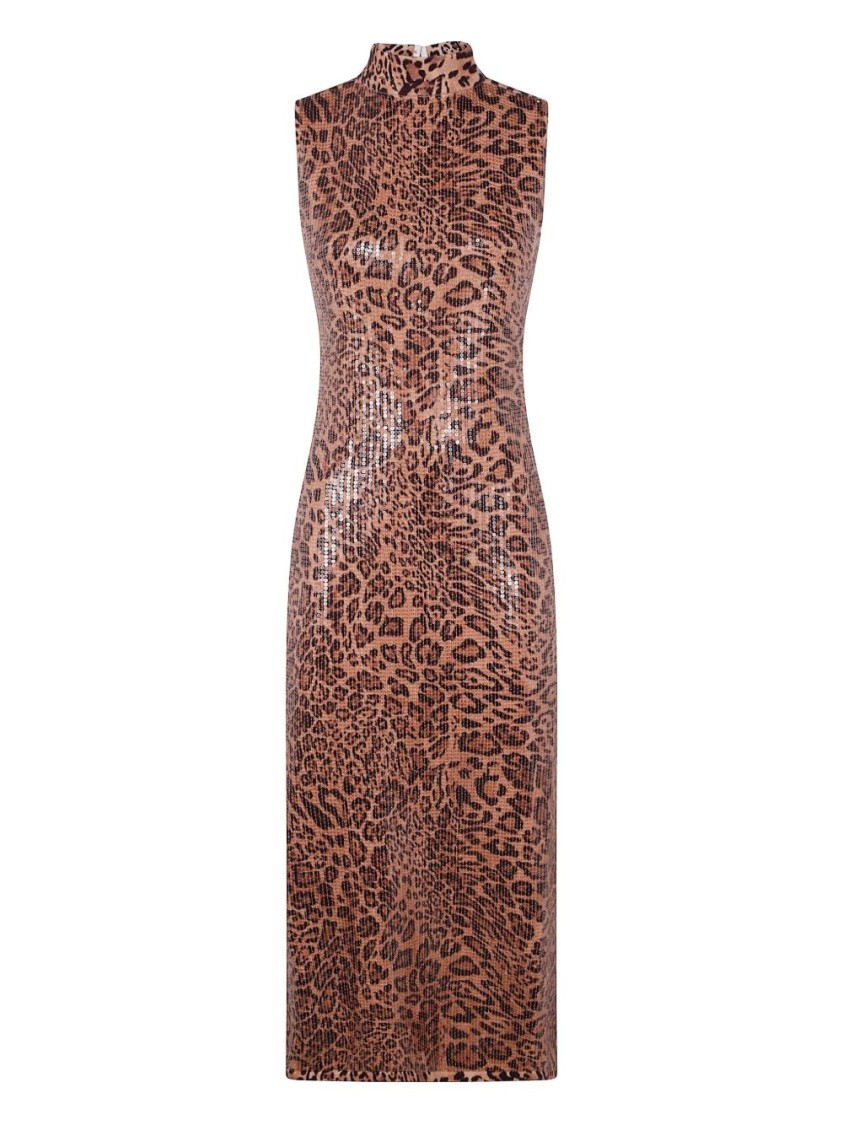 Twinset Twin-set Form-fitting Sleeveless Dress With Leopard Print And Sequin Detailing In Animal Print