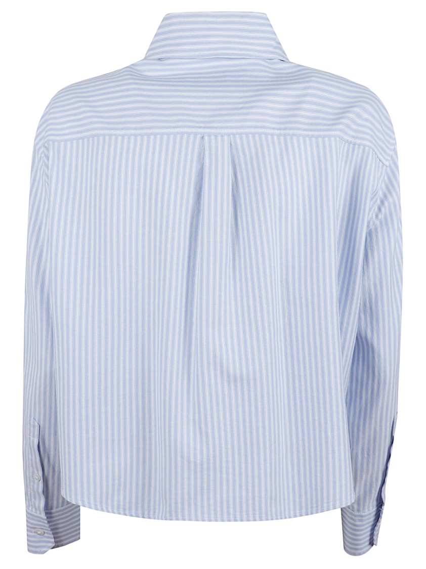 Max Mara Button-up Shirt With Pointed Collar And Subtle Stripes In Blue