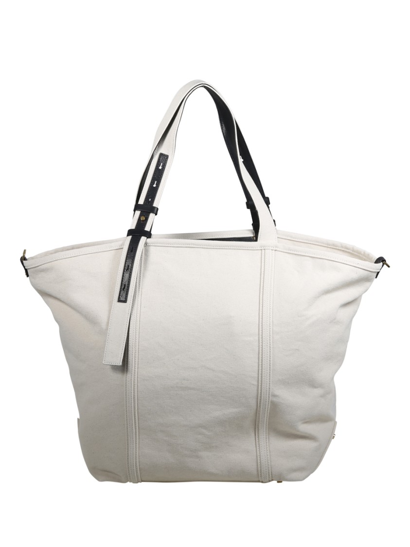 Golden Goose Spacious Beige Handbag With Dual Handles And Adjustable Strap In White