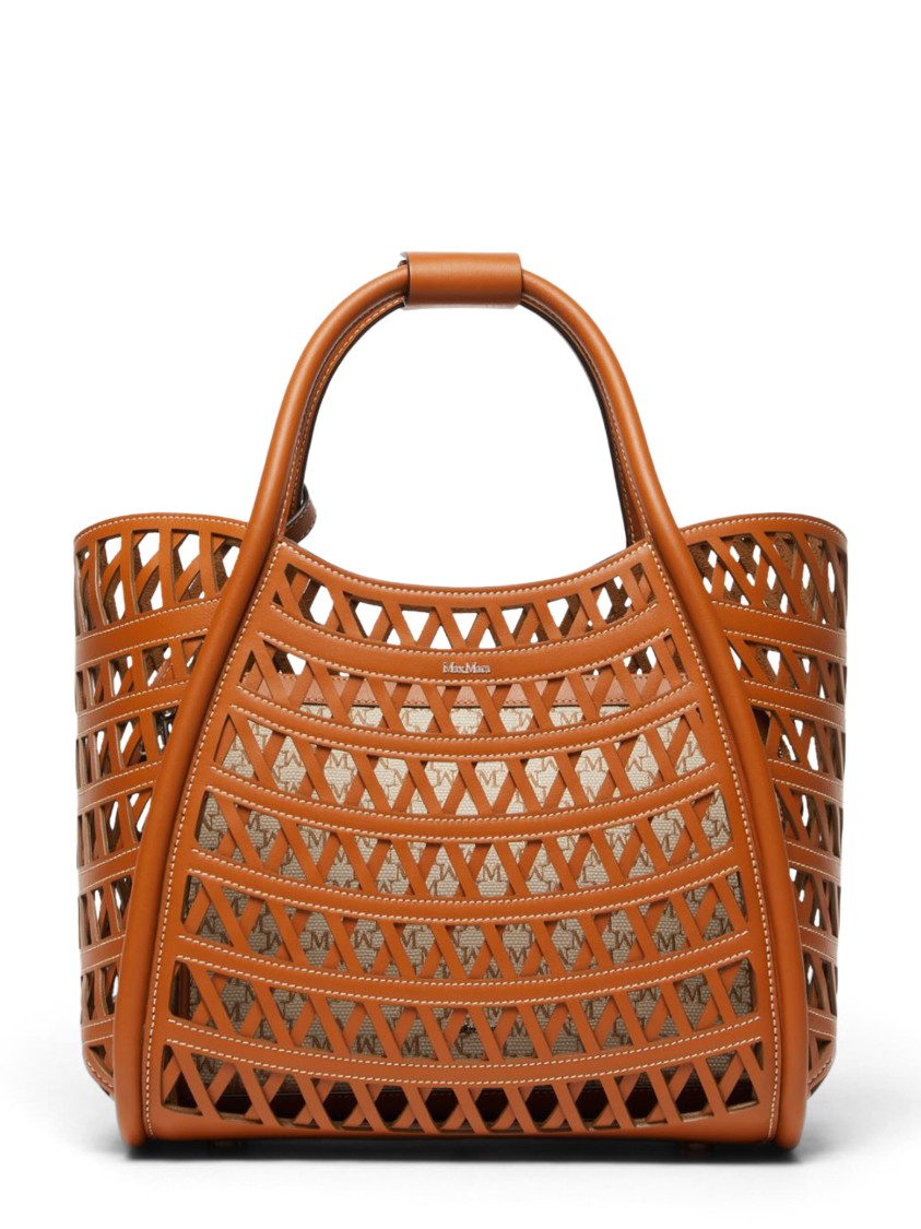 Max Mara Open-weave Handbag With Geometric Cutouts In Brown
