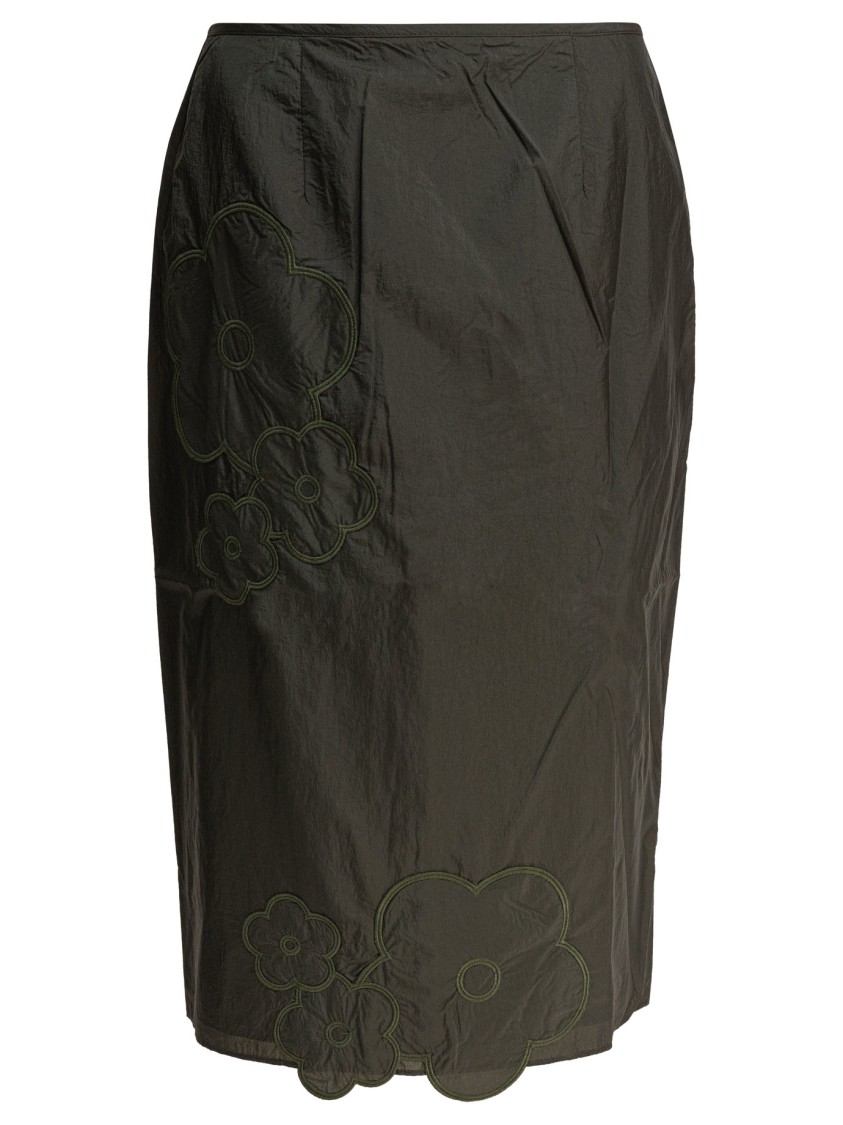 Cecilie Bahnsen High-waisted Midi Skirt With Floral Embroidery In Green