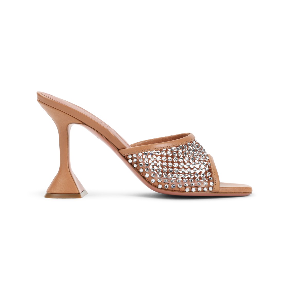 Amina Muaddi Tan Lupita Crystal Net Slipper Heeled Sandals In Neutrals