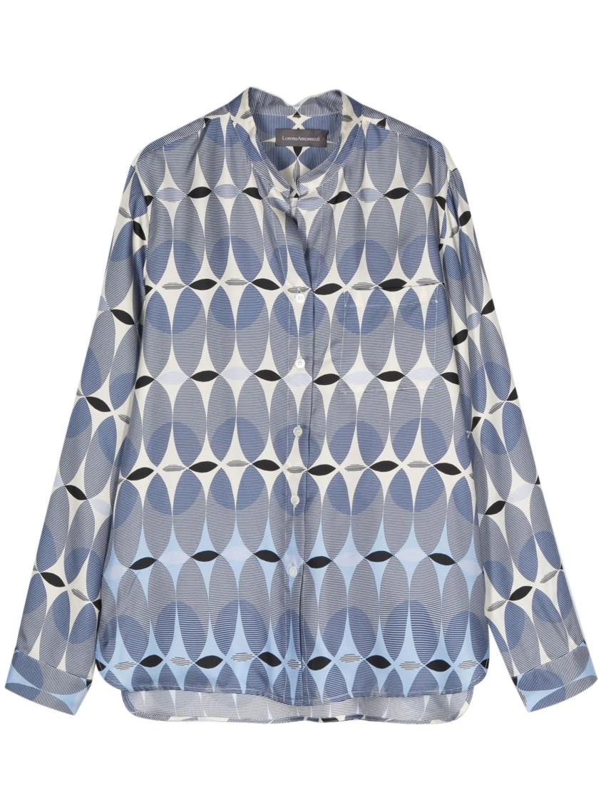 Lorena Antoniazzi Geometric Print Long Sleeve Silk Shirt In Gray