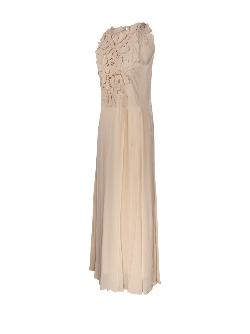 Shop Forte Forte Sleeveless Floral Appliqué Maxi Dress With Flowing Skirt In Neutrals