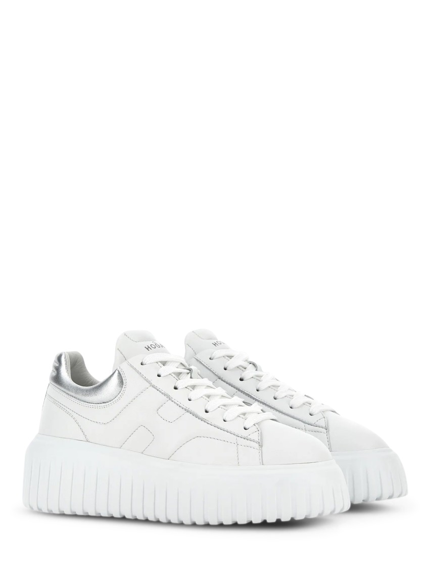 Hogan Chunky Sole White Sneakers With Metallic Accents In White